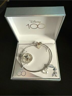 Disney Silver (Stainless Steel) Mickey Mouse Charm Bangle Bracelet